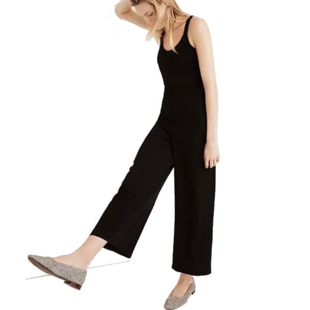 NWT Madewell Scoopneck Wide-Leg Jumpsuit 00 True Black Crepe MA603